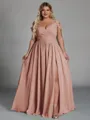 Charming A-line Cold Shoulder Pleated Floor-Length Chiffon Corset Plus Size Bridesmaid Dress