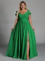Charming A-line Cold Shoulder Pleated Floor-Length Chiffon Corset Plus Size Bridesmaid Dress