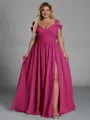 Charming A-line Cold Shoulder Pleated Floor-Length Chiffon Corset Plus Size Bridesmaid Dress