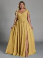 Charming A-line Cold Shoulder Pleated Floor-Length Chiffon Corset Plus Size Bridesmaid Dress