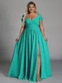 Charming A-line Cold Shoulder Pleated Floor-Length Chiffon Corset Plus Size Bridesmaid Dress