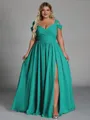 Charming A-line Cold Shoulder Pleated Floor-Length Chiffon Corset Plus Size Bridesmaid Dress