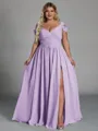 Charming A-line Cold Shoulder Pleated Floor-Length Chiffon Corset Plus Size Bridesmaid Dress