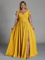 Charming A-line Cold Shoulder Pleated Floor-Length Chiffon Corset Plus Size Bridesmaid Dress