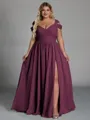 Charming A-line Cold Shoulder Pleated Floor-Length Chiffon Corset Plus Size Bridesmaid Dress
