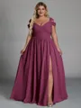 Charming A-line Cold Shoulder Pleated Floor-Length Chiffon Corset Plus Size Bridesmaid Dress