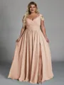 Charming A-line Cold Shoulder Pleated Floor-Length Chiffon Corset Plus Size Bridesmaid Dress