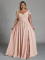 Charming A-line Cold Shoulder Pleated Floor-Length Chiffon Corset Plus Size Bridesmaid Dress