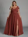 Charming A-line Cold Shoulder Pleated Floor-Length Chiffon Corset Plus Size Bridesmaid Dress