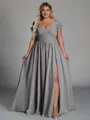 Charming A-line Cold Shoulder Pleated Floor-Length Chiffon Corset Plus Size Bridesmaid Dress