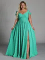 Charming A-line Cold Shoulder Pleated Floor-Length Chiffon Corset Plus Size Bridesmaid Dress