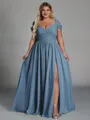 Charming A-line Cold Shoulder Pleated Floor-Length Chiffon Corset Plus Size Bridesmaid Dress