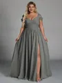 Charming A-line Cold Shoulder Pleated Floor-Length Chiffon Corset Plus Size Bridesmaid Dress