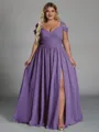 Charming A-line Cold Shoulder Pleated Floor-Length Chiffon Corset Plus Size Bridesmaid Dress