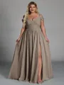 Charming A-line Cold Shoulder Pleated Floor-Length Chiffon Corset Plus Size Bridesmaid Dress