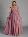 Charming A-line Cold Shoulder Pleated Floor-Length Chiffon Corset Plus Size Bridesmaid Dress