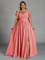 Charming A-line Cold Shoulder Pleated Floor-Length Chiffon Corset Plus Size Bridesmaid Dress