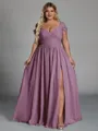 Charming A-line Cold Shoulder Pleated Floor-Length Chiffon Corset Plus Size Bridesmaid Dress