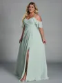 Unforgettable A-line Cold Shoulder Pleated Floor-Length Chiffon Plus Size Bridesmaid Dress
