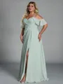 Unforgettable A-line Cold Shoulder Pleated Floor-Length Chiffon Plus Size Bridesmaid Dress