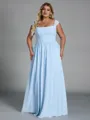 Unique A-line Square Pleated Floor-Length Chiffon Corset Plus Size Bridesmaid Dress