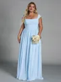 Unique A-line Square Pleated Floor-Length Chiffon Corset Plus Size Bridesmaid Dress