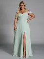 Perfect A-line Cold Shoulder Floor-Length Chiffon Convertible Plus Size Bridesmaid Dress