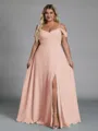 Perfect A-line Cold Shoulder Floor-Length Chiffon Convertible Plus Size Bridesmaid Dress