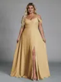 Perfect A-line Cold Shoulder Floor-Length Chiffon Convertible Plus Size Bridesmaid Dress