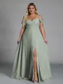 Perfect A-line Cold Shoulder Floor-Length Chiffon Convertible Plus Size Bridesmaid Dress