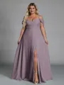Perfect A-line Cold Shoulder Floor-Length Chiffon Convertible Plus Size Bridesmaid Dress