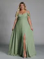 Perfect A-line Cold Shoulder Floor-Length Chiffon Convertible Plus Size Bridesmaid Dress