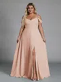 Perfect A-line Cold Shoulder Floor-Length Chiffon Convertible Plus Size Bridesmaid Dress