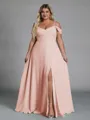 Perfect A-line Cold Shoulder Floor-Length Chiffon Convertible Plus Size Bridesmaid Dress
