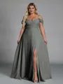 Perfect A-line Cold Shoulder Floor-Length Chiffon Convertible Plus Size Bridesmaid Dress