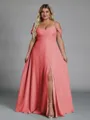Perfect A-line Cold Shoulder Floor-Length Chiffon Convertible Plus Size Bridesmaid Dress