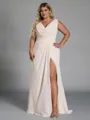 Perfect Sheath Cowl Pleated Floor-Length Chiffon Corset Plus Size Bridesmaid Dress