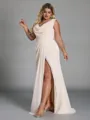 Perfect Sheath Cowl Pleated Floor-Length Chiffon Corset Plus Size Bridesmaid Dress