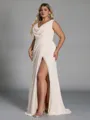 Perfect Sheath Cowl Pleated Floor-Length Chiffon Corset Plus Size Bridesmaid Dress