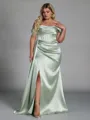 Glamorous Sheath Pleated Floor-Length Silk Like Satin Corset Convertible Plus Size Bridesmaid Dress