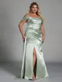 Glamorous Sheath Pleated Floor-Length Silk Like Satin Corset Convertible Plus Size Bridesmaid Dress
