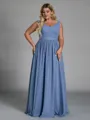 Stunning A-line V-Neck Pleated Floor-Length Chiffon Plus Size Bridesmaid Dress