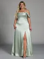 Glam Sheath Cowl Pleated Floor-Length Silk Like Satin Convertible Plus Size Bridesmaid Dress