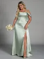 Glam Sheath Cowl Pleated Floor-Length Silk Like Satin Convertible Plus Size Bridesmaid Dress
