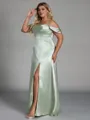Glam Sheath Cowl Pleated Floor-Length Silk Like Satin Convertible Plus Size Bridesmaid Dress