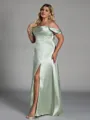 Glam Sheath Cowl Pleated Floor-Length Silk Like Satin Convertible Plus Size Bridesmaid Dress