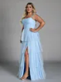 Pretty A-line Straps Cascading Ruffles Floor-Length Tulle Corset Plus Size Bridesmaid Dress