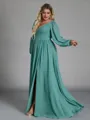 Fashion-forward A-line V-Neck Long Sleeves Pleated Floor-Length Chiffon Plus Size Bridesmaid Dress
