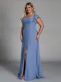 Splendiferous A-line Square Short Sleeves Floor-Length Chiffon Plus Size Bridesmaid Dress