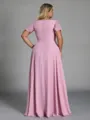 Exquisite A-line V-Neck Short Sleeves Ruffles Floor-Length Chiffon Plus Size Bridesmaid Dress